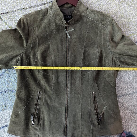 Alfani Leather Suede Short Boho Biker Standup Neck Jacket Dark Olive Green - Picture 10 of 14